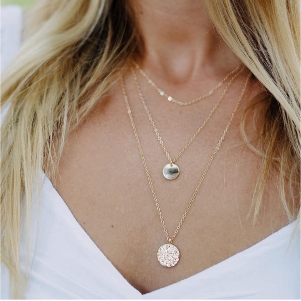 Gold 14k Gold Plated 3pc Disc Necklace Set
